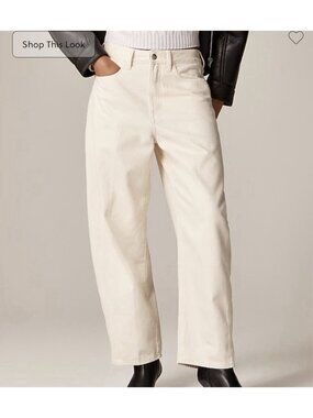 J.Crew Slim Barrel Leg Jeans 25 High Rise Stretch Cream Ecru Denim Cropped NWT